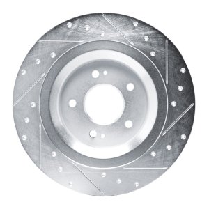 Hyundai Ioniq 6 Brake Rotor (1) - Rear Left - R1 Concepts - Drilled & Slotted - Silver - `22-`25